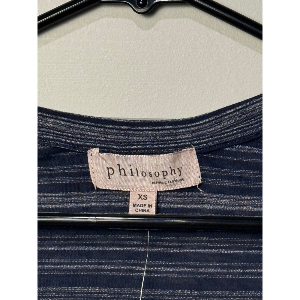 Philosophy Republic Striped Raglan T-Shirt Navy Blue Viscose XS - Picture 2 of 6
